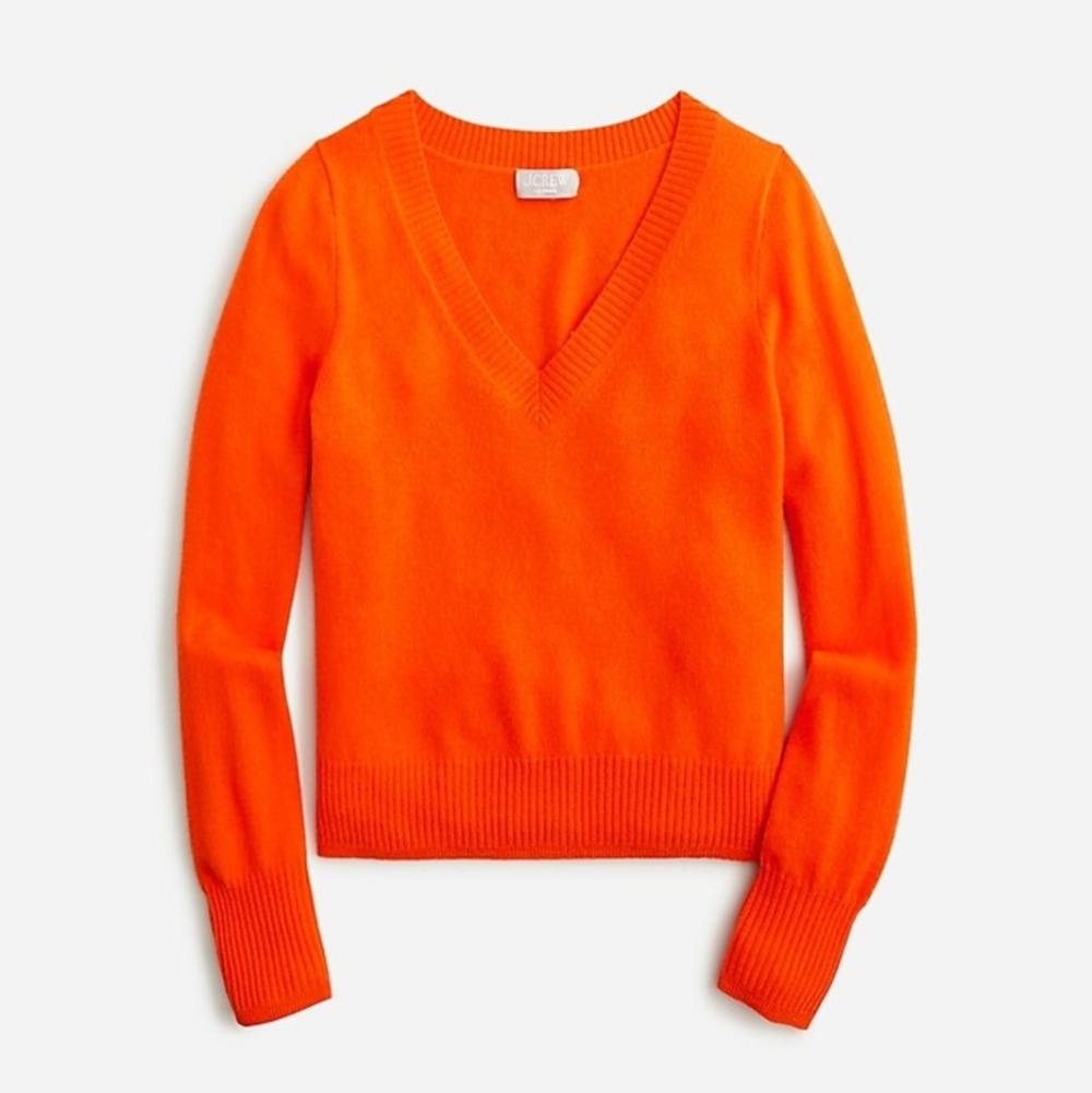 J Crew Cashmere shrunken V-neck sweater BM640 Size XS Tangerine Orange